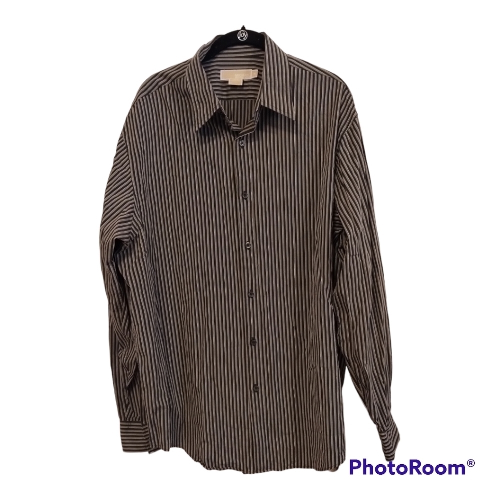 Michael kors men's black and white vertical striped long sleeve button down